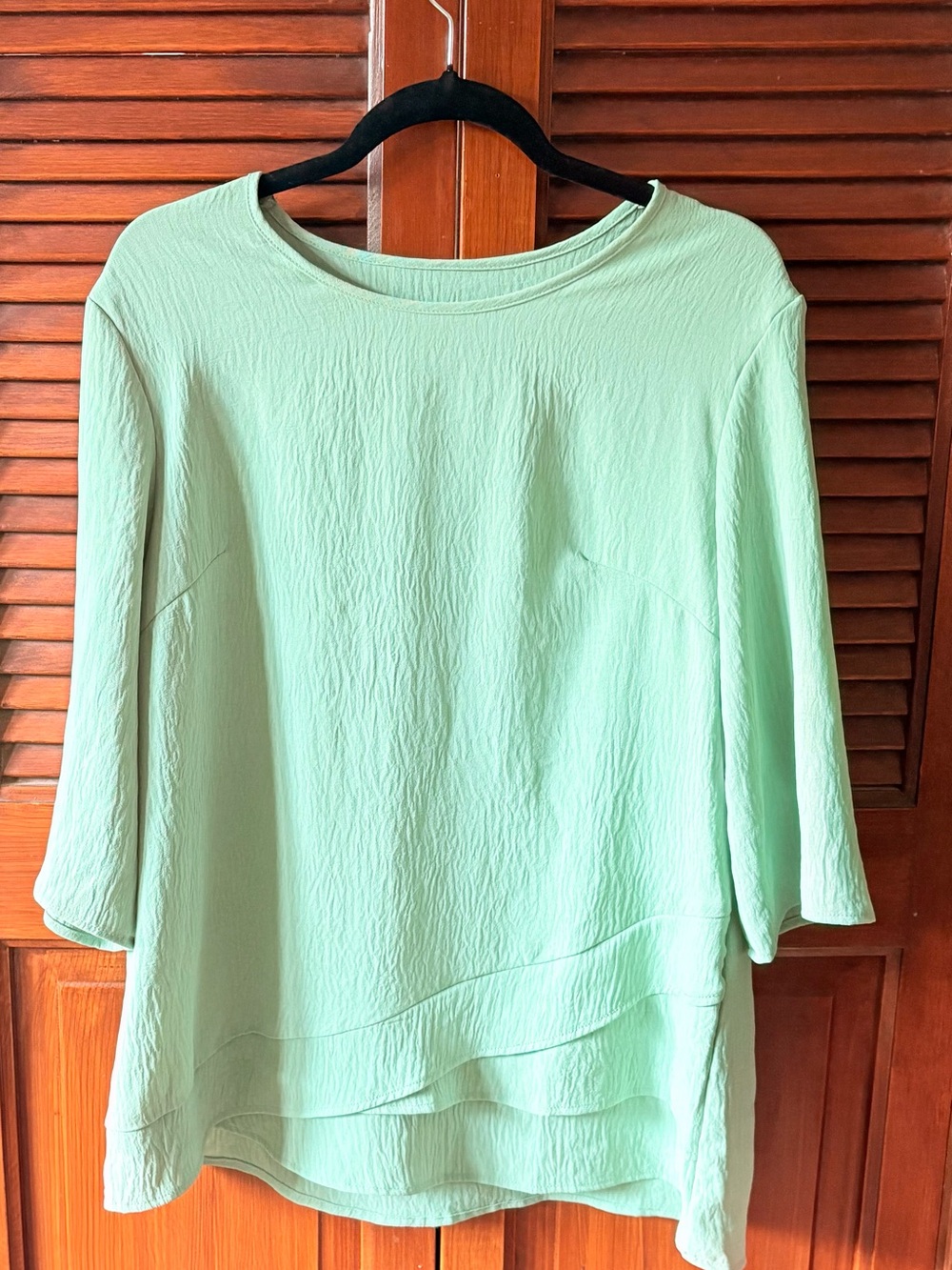 Kohl's Mint Green Crinkle Gauze Layered Blouse Womens 3/4 Sleeve Asymmetric XL